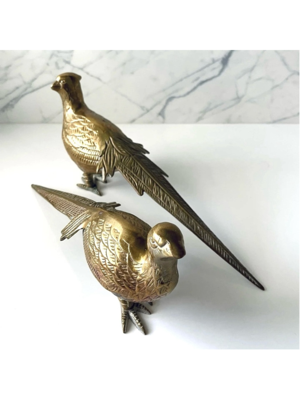 Vintage MCM Pair of Brass Pheasant Bird Figurines